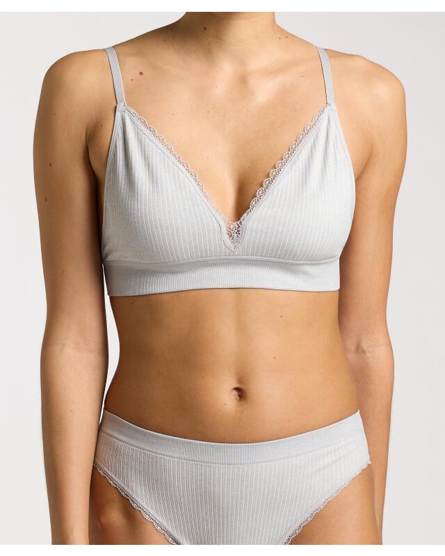 Brassière côtelée à dentelle femme, gris clair chiné — KiK, produit allemand authentique au Maroc