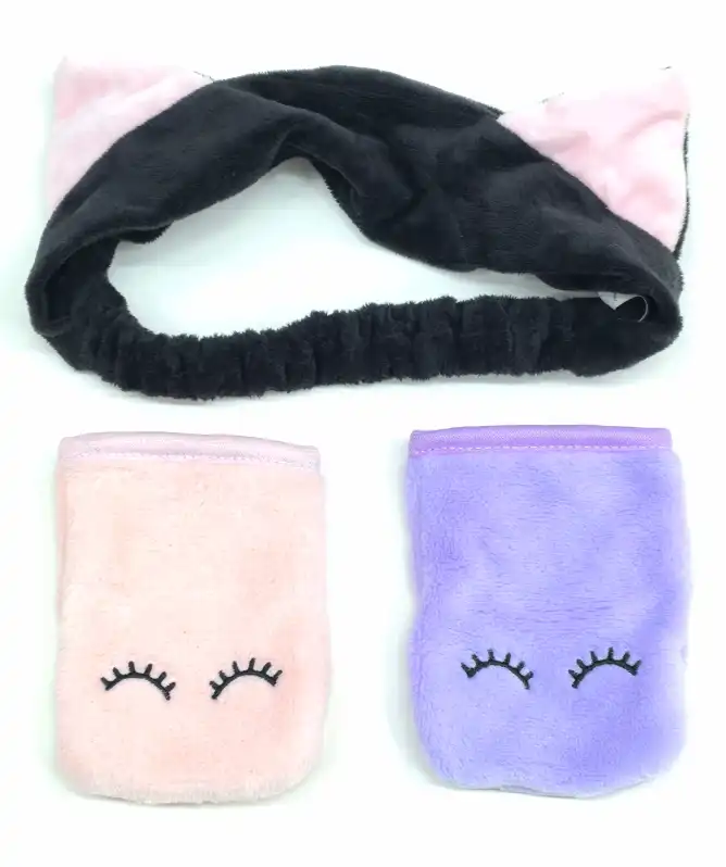 Kosmetik-Set mit Katzenohren-Stirnband und Handschuhen