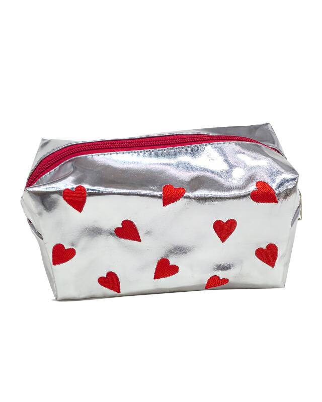 Trousse de maquillage à cœurs femme, gris argenté (KiK Kosmetiktasche Herzen (silbergrau)) — KiK, produit allemand authentique au Maroc