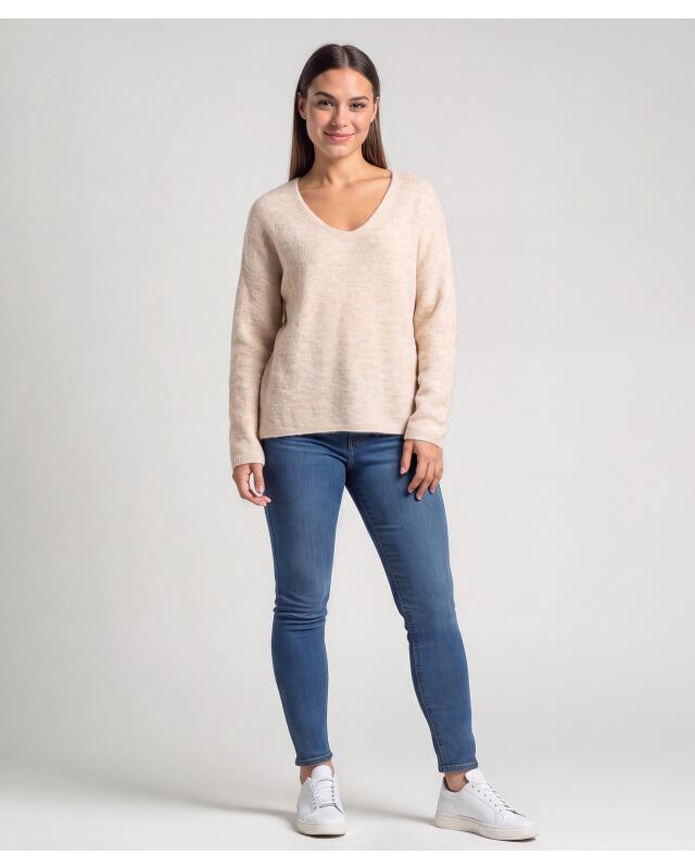 Pull en maille fine femme, beige chiné (KiK Feinstrickpullover (Beige melange)) — KiK, produit allemand authentique au Maroc