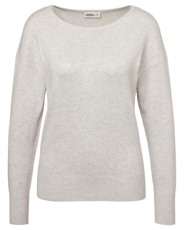 Pull en maille fine femme, gris clair chiné (KiK Pullover Feinstrick (hellgrau melange)) — KiK, produit allemand authentique au Maroc
