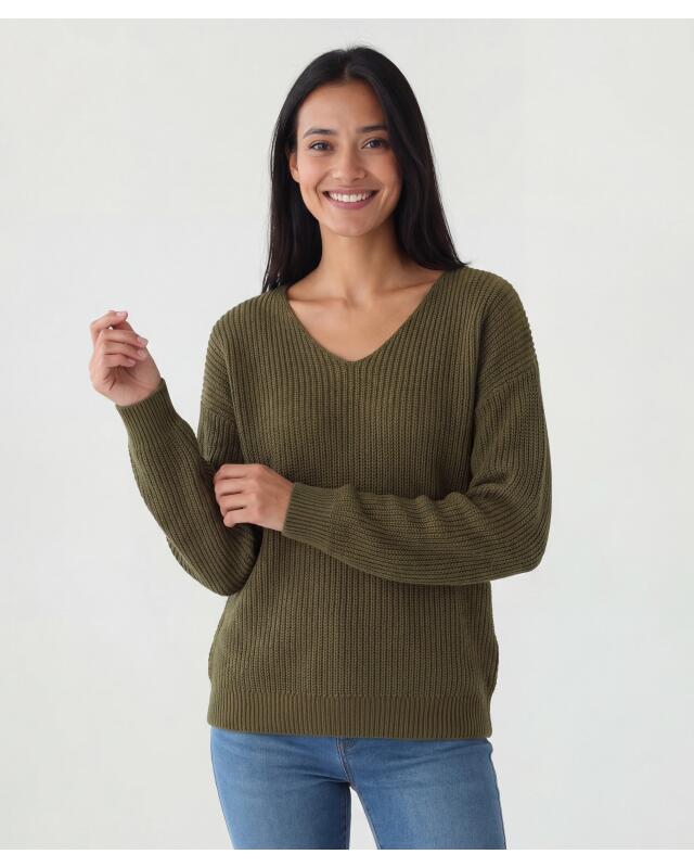 كنزة تريكو للنساء، أخضر زيتي (KiK Strickpullover (olivgrün)) — KiK, منتج ألماني أصلي في المغرب