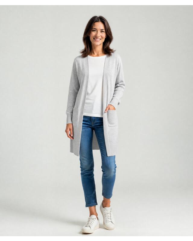 Cardigan à bords côtes femme, gris chiné — KiK, produit allemand authentique au Maroc