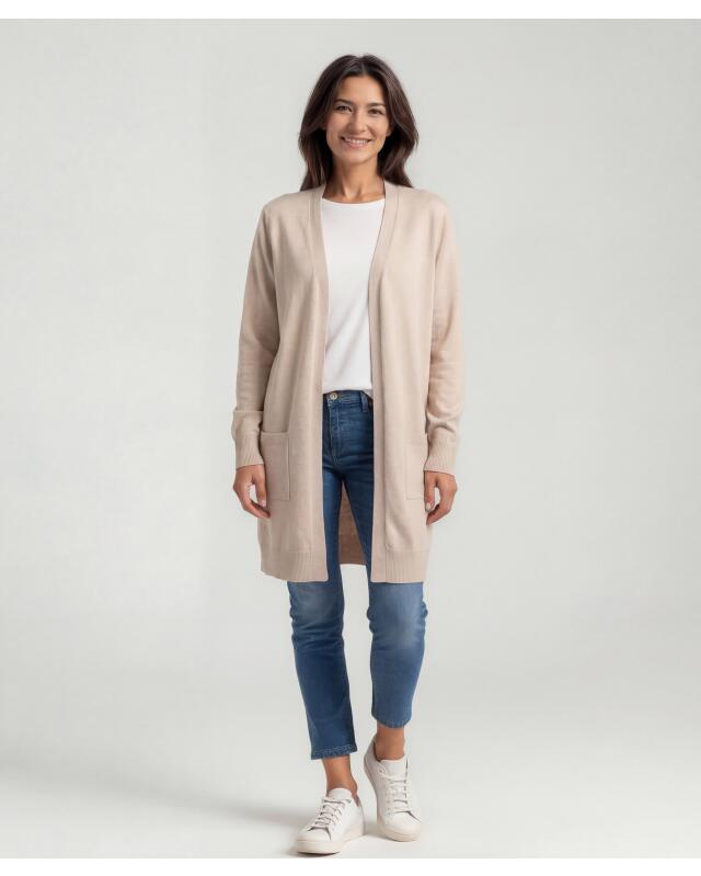 Cardigan à bords côtes femme, beige chiné — KiK, produit allemand authentique au Maroc