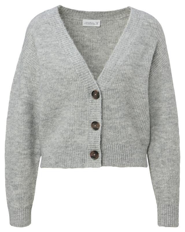 V-neck cardigan for women, grey marl (KiK Strickjacke mit V-Ausschnitt (grau melange)) — KiK, authentic German product in Morocco