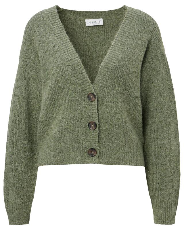 Gilet à col V femme, kaki (KiK Strickjacke mit V-Ausschnitt (Khaki)) — KiK, produit allemand authentique au Maroc