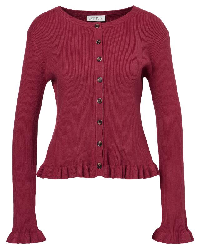 Cardigan with ruffles for women, berry (KiK Strickjacke mit Rüschen (beere)) — KiK, authentic German product in Morocco