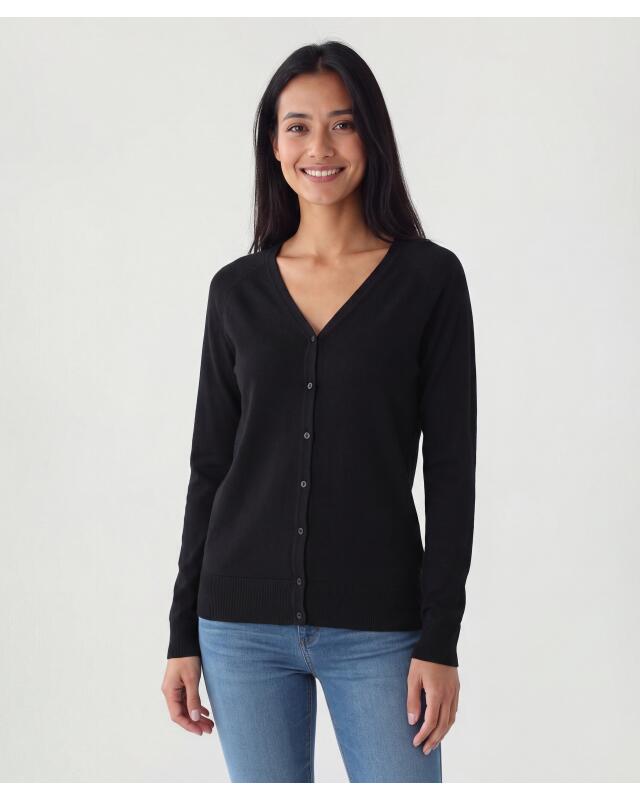 Gilet à col V femme, noir (KiK Strickjacke mit V-Ausschnitt (schwarz)) — KiK, produit allemand authentique au Maroc