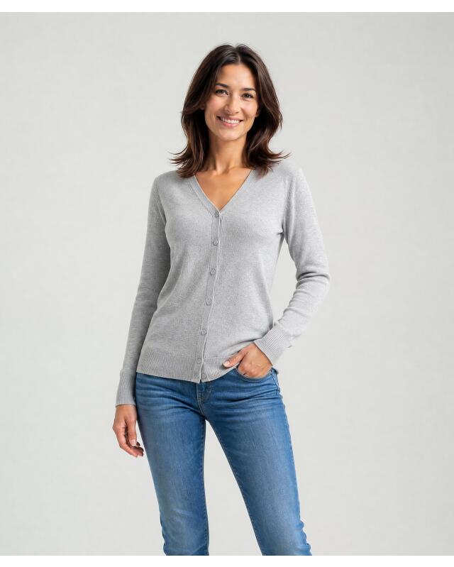 Gilet à col V femme, gris chiné — KiK, produit allemand authentique au Maroc