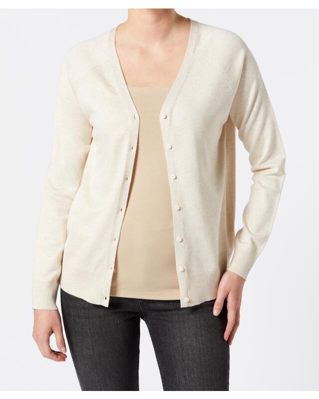 كارديجان بياقة V للنساء، بيج مبرقش (KiK Strickjacke mit V-Ausschnitt (Beige melange)) — KiK, منتج ألماني أصلي في المغرب