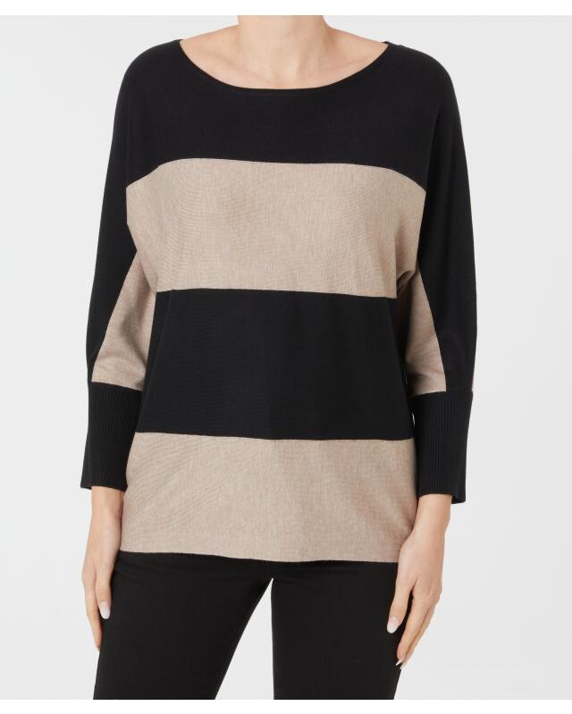 كنزة تريكو رفيعة للنساء، أسود/بيج (KiK Feinstrickpullover (schwarz/beige)) — KiK, منتج ألماني أصلي في المغرب
