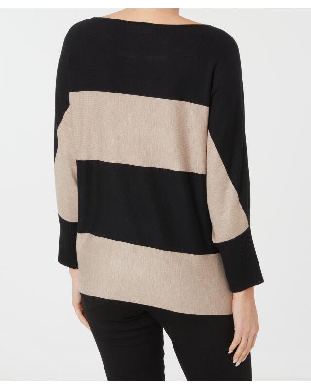 كنزة تريكو رفيعة للنساء، أسود/بيج (KiK Feinstrickpullover (schwarz/beige)) — KiK, منتج ألماني أصلي في المغرب