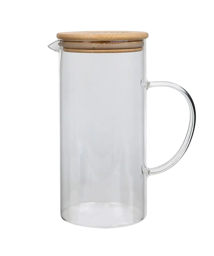 Glaskrug mit Bambusdeckel, transparent