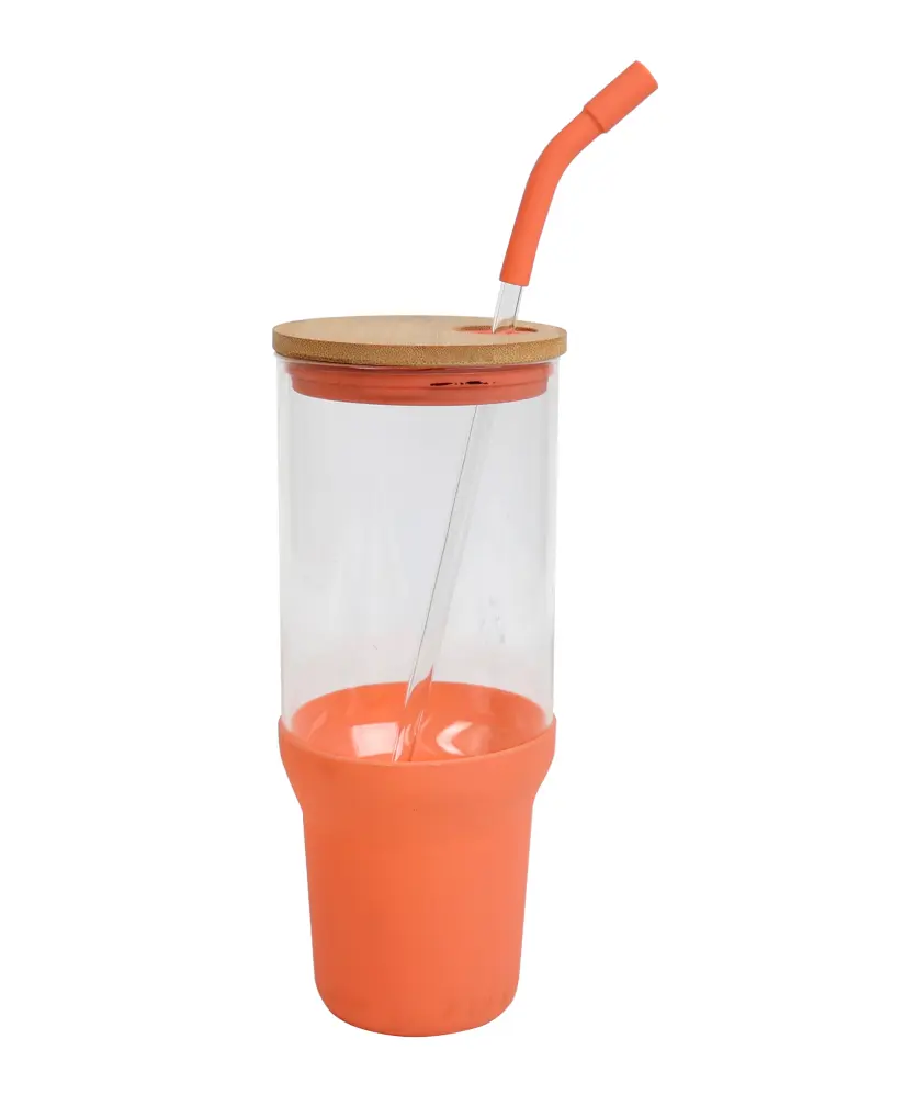 Glasbecher 1,3 l mit Bambusdeckel, transparent