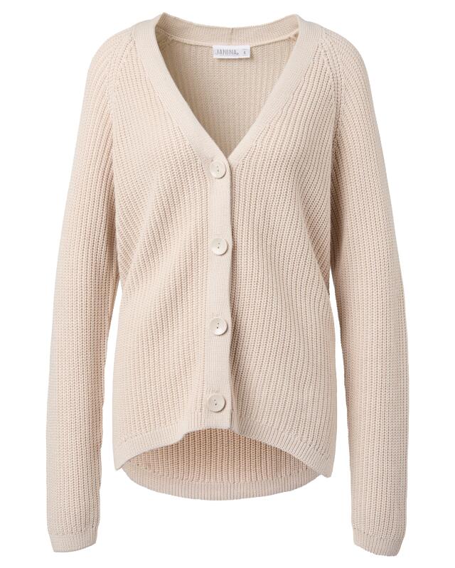 Gilet à col V femme, crème (KiK Strickjacke mit V-Ausschnitt (creme)) — KiK, produit allemand authentique au Maroc