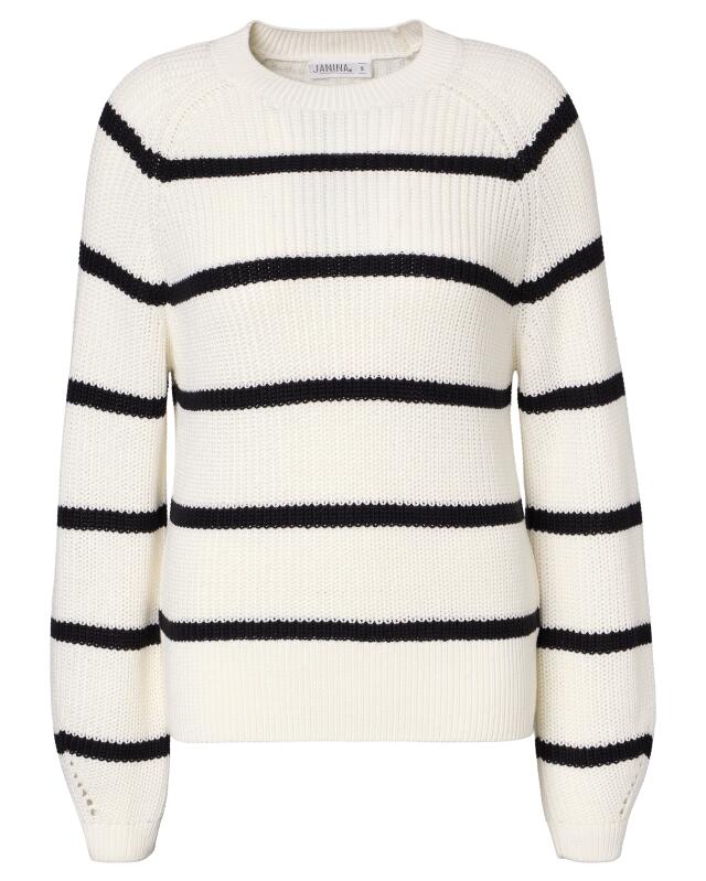 Pull en maille rayé femme, blanc/noir (KiK Strickpullover mit Streifen (weiß/schwarz)) — KiK, produit allemand authentique au Maroc