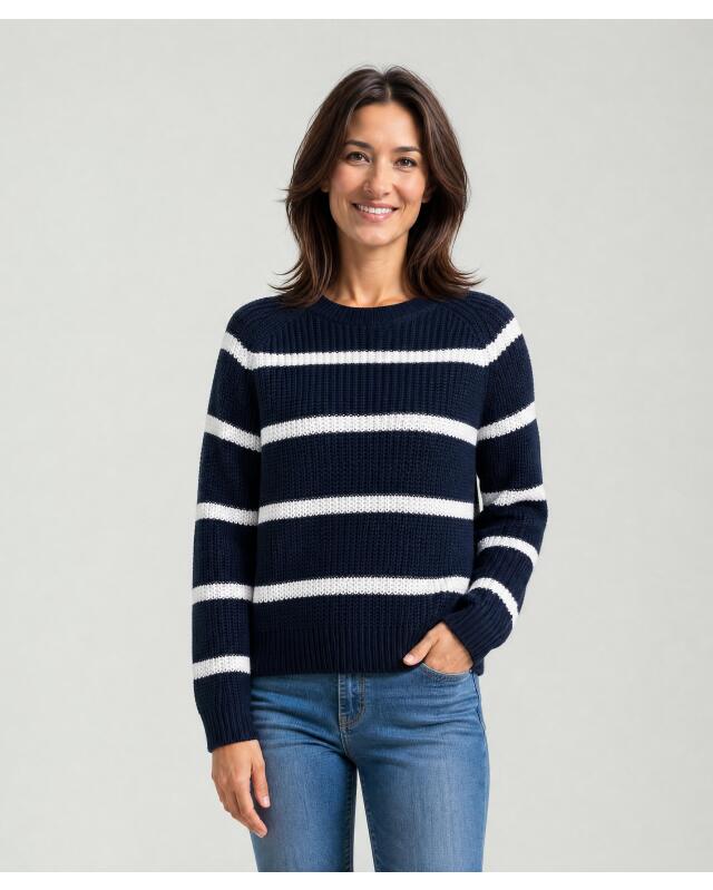 Pull en maille rayé femme, bleu/blanc rayé (KiK Strickpullover mit Streifen (blau/weiß gestreift)) — KiK, produit allemand authentique au Maroc