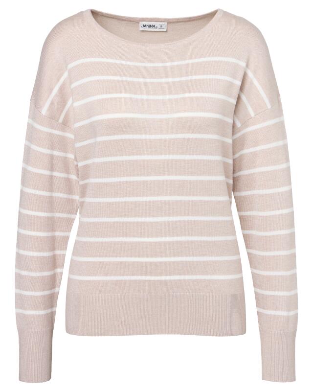 Knit jumper with wide ribbed cuffs for women, beige/white (KiK Strickpullover mit breiten Bündchen (beige/weiß)) — KiK, authentic German product in Morocco
