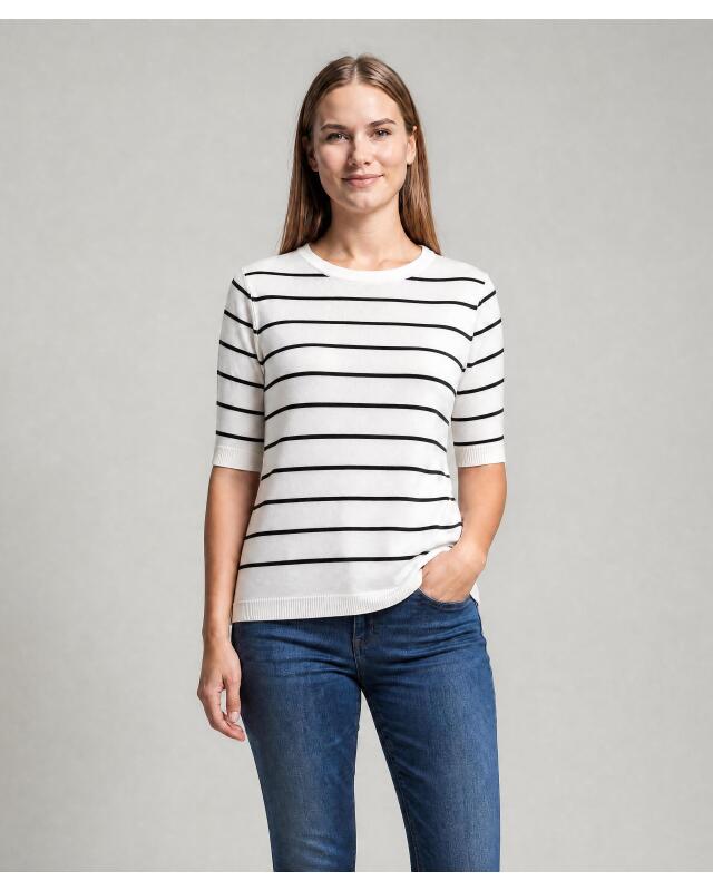 كنزة بأكمام نصفية للنساء، أسود/أبيض (KiK Pullover Halbarm (schwarz/weiß)) — KiK, منتج ألماني أصلي في المغرب
