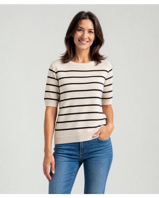 كنزة بأكمام نصفية للنساء، أسود/بيج (KiK Pullover Halbarm (schwarz/beige)) — KiK, منتج ألماني أصلي في المغرب