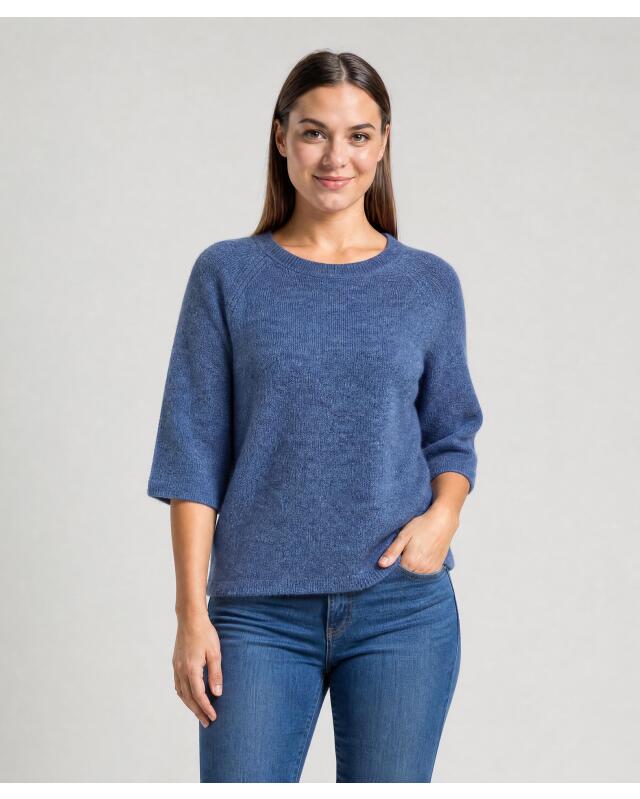 Half-sleeve knitted jumper for women, denim blue (KiK Halbarm-Strickpullover (jeansblau)) — KiK, authentic German product in Morocco