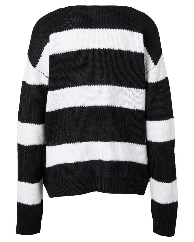 Pull en maille rayé femme, noir/blanc (KiK Gestreifter Strickpullover (schwarz/weiß)) — KiK, produit allemand authentique au Maroc