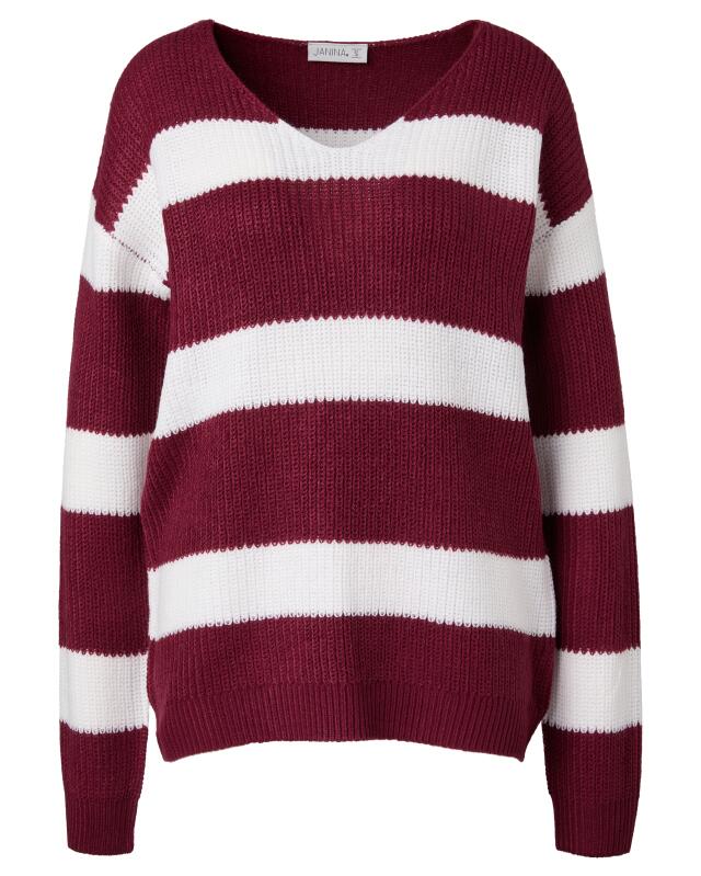 Pull en maille rayé femme, rouge/blanc (KiK Gestreifter Strickpullover (rot/weiß)) — KiK, produit allemand authentique au Maroc