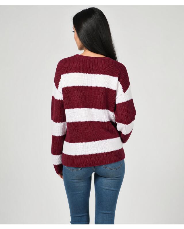Pull en maille rayé femme, rouge/blanc (KiK Gestreifter Strickpullover (rot/weiß)) — KiK, produit allemand authentique au Maroc