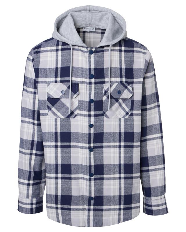 Flannel shirt with sweat hood for men, blue checked (KiK Flanellhemd mit Sweatkapuze (blau kariert)) — KiK, authentic German product in Morocco