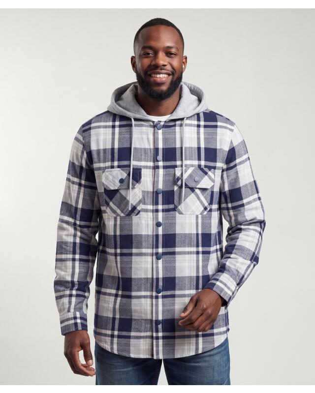Chemise en flanelle à capuche sweat homme, bleu à carreaux — KiK, produit allemand authentique au Maroc