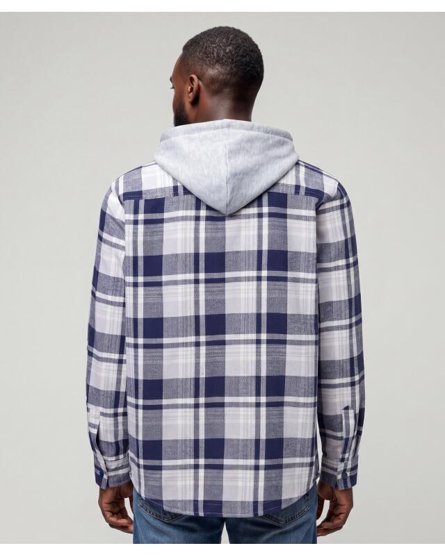 Flannel shirt with sweat hood for men, blue checked (KiK Flanellhemd mit Sweatkapuze (blau kariert)) — KiK, authentic German product in Morocco