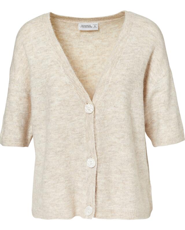 كارديجان بأكمام قصيرة للنساء، بيج مبرقش (KiK Strickjacke mit kurzen Ärmeln (Beige melange)) — KiK, منتج ألماني أصلي في المغرب