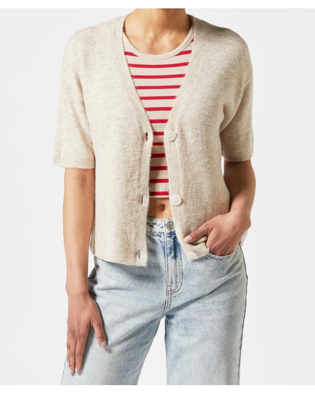 كارديجان بأكمام قصيرة للنساء، بيج مبرقش (KiK Strickjacke mit kurzen Ärmeln (Beige melange)) — KiK, منتج ألماني أصلي في المغرب
