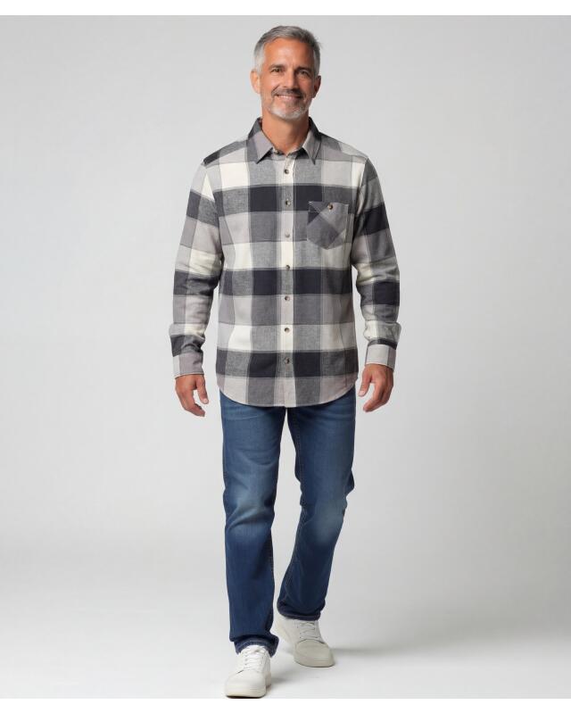Chemise en flanelle homme, gris à carreaux — KiK, produit allemand authentique au Maroc