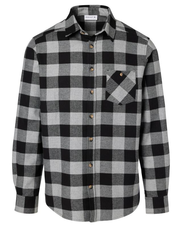Flannel shirt with chest pocket for men, black/grey (KiK Flanellhemd mit Brusttasche (schwarz/grau)) — KiK, authentic German product in Morocco