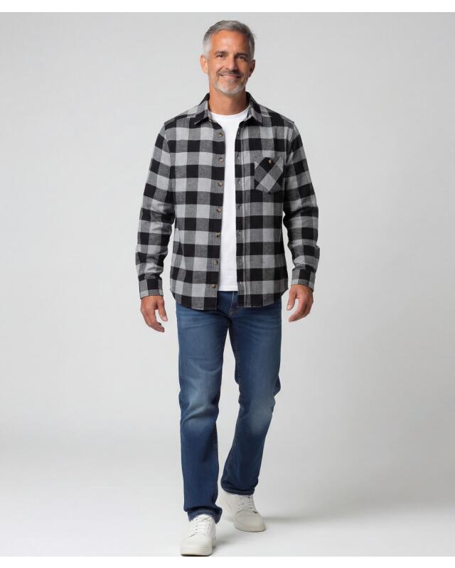 Flannel shirt with chest pocket for men, black/grey (KiK Flanellhemd mit Brusttasche (schwarz/grau)) — KiK, authentic German product in Morocco
