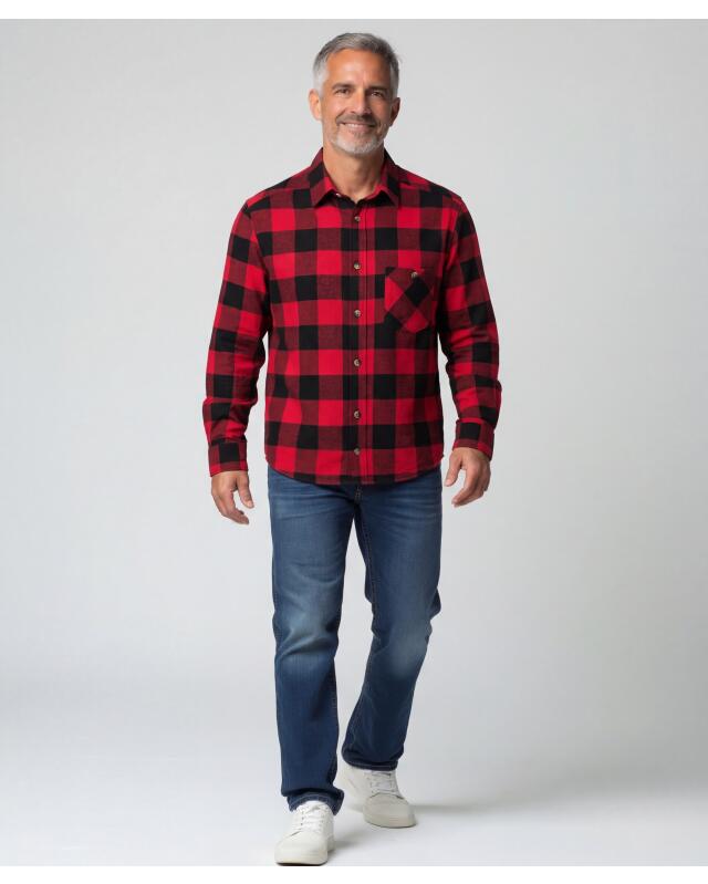 Flannel shirt with chest pocket for men, red/black (KiK Flanellhemd mit Brusttasche (rot/schwarz)) — KiK, authentic German product in Morocco
