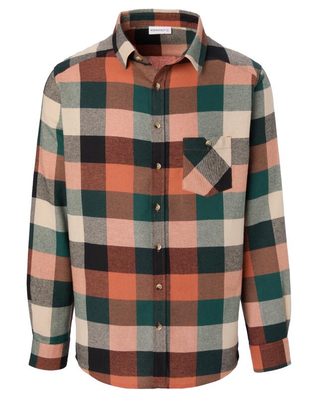 Flannel shirt with chest pocket for men, orange checked (KiK Flanellhemd mit Brusttasche (orange kariert)) — KiK, authentic German product in Morocco