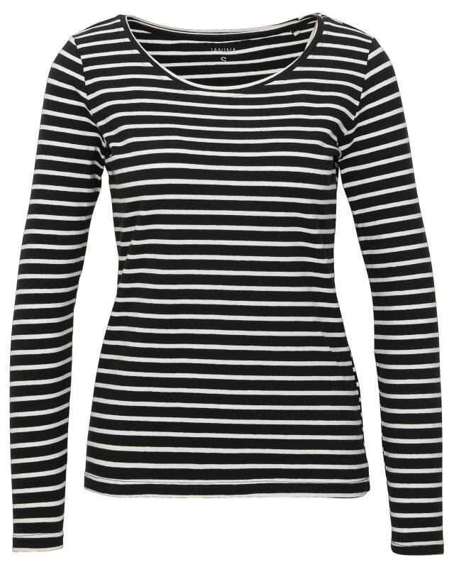 T-shirt manches longues à rayures femme, noir/blanc (KiK Gestreiftes Langarmshirt (schwarz/weiß)) — KiK, produit allemand authentique au Maroc