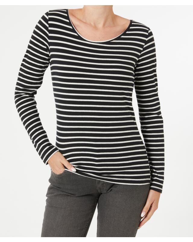 T-shirt manches longues à rayures femme, noir/blanc (KiK Gestreiftes Langarmshirt (schwarz/weiß)) — KiK, produit allemand authentique au Maroc