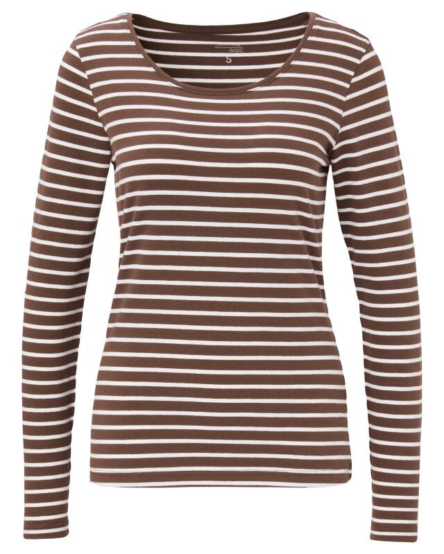 T-shirt manches longues à rayures femme, blanc/marron clair (KiK Gestreiftes Langarmshirt (weiß/hellbraun)) — KiK, produit allemand authentique au Maroc