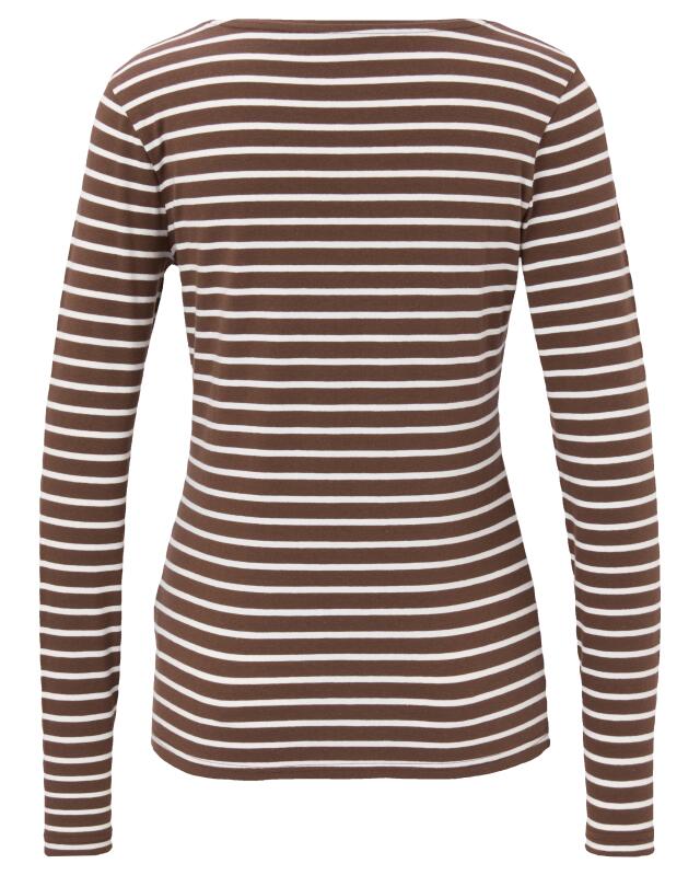 T-shirt manches longues à rayures femme, blanc/marron clair (KiK Gestreiftes Langarmshirt (weiß/hellbraun)) — KiK, produit allemand authentique au Maroc