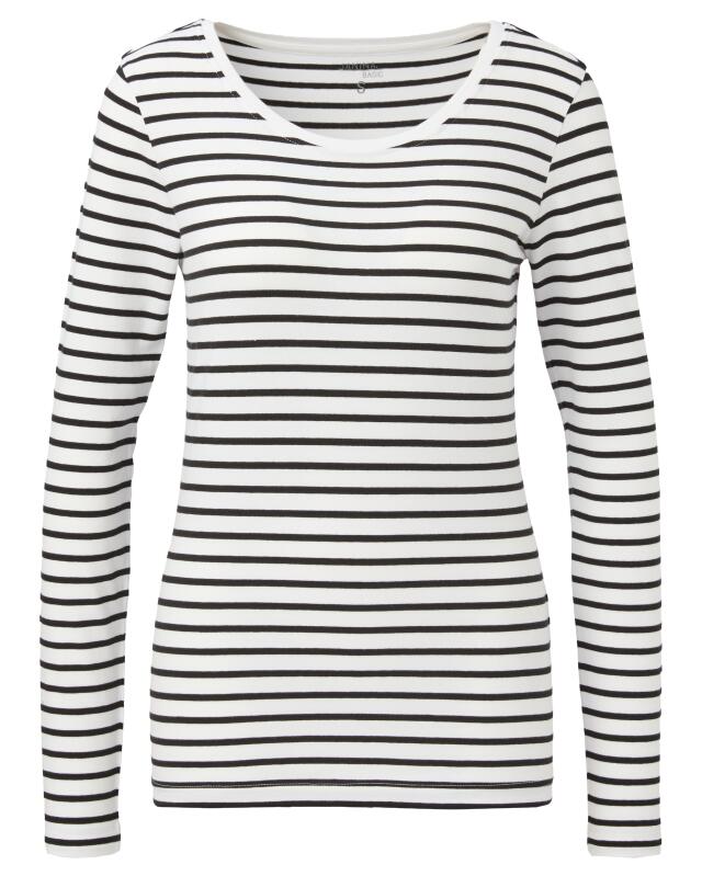 T-shirt manches longues à rayures femme, blanc/noir (KiK Gestreiftes Langarmshirt (weiß/schwarz)) — KiK, produit allemand authentique au Maroc