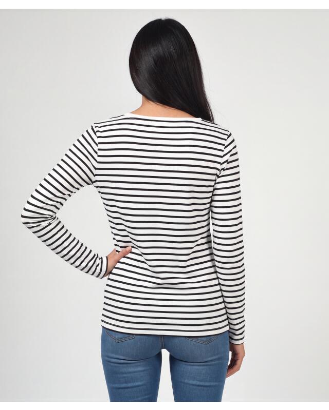 T-shirt manches longues à rayures femme, blanc/noir (KiK Gestreiftes Langarmshirt (weiß/schwarz)) — KiK, produit allemand authentique au Maroc