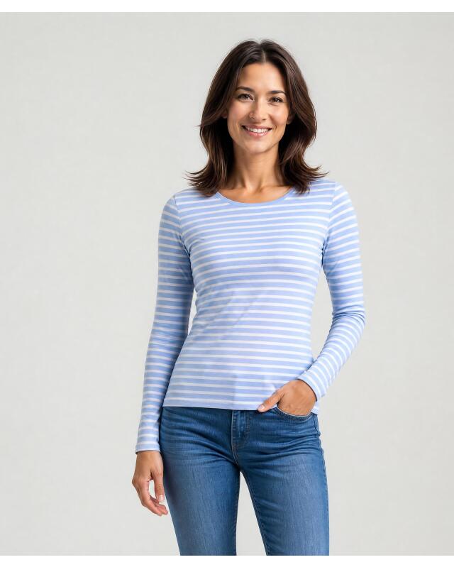 T-shirt manches longues à rayures femme, bleu clair/blanc (KiK Gestreiftes Langarmshirt (hellblau/weiß)) — KiK, produit allemand authentique au Maroc