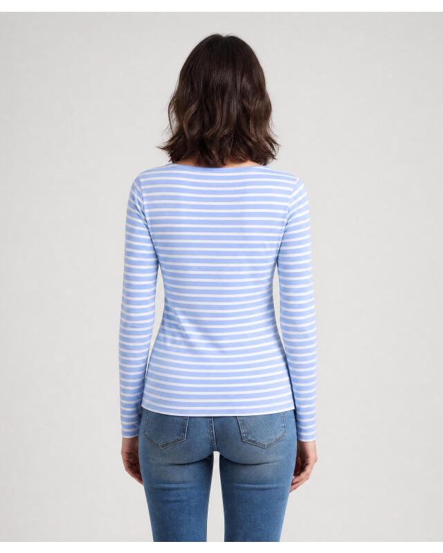 T-shirt manches longues à rayures femme, bleu clair/blanc (KiK Gestreiftes Langarmshirt (hellblau/weiß)) — KiK, produit allemand authentique au Maroc