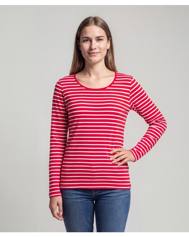 T-shirt manches longues à rayures femme, rouge/blanc (KiK Gestreiftes Langarmshirt (rot/weiß)) — KiK, produit allemand authentique au Maroc