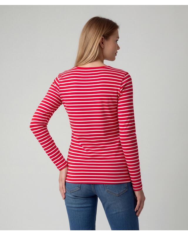 T-shirt manches longues à rayures femme, rouge/blanc (KiK Gestreiftes Langarmshirt (rot/weiß)) — KiK, produit allemand authentique au Maroc