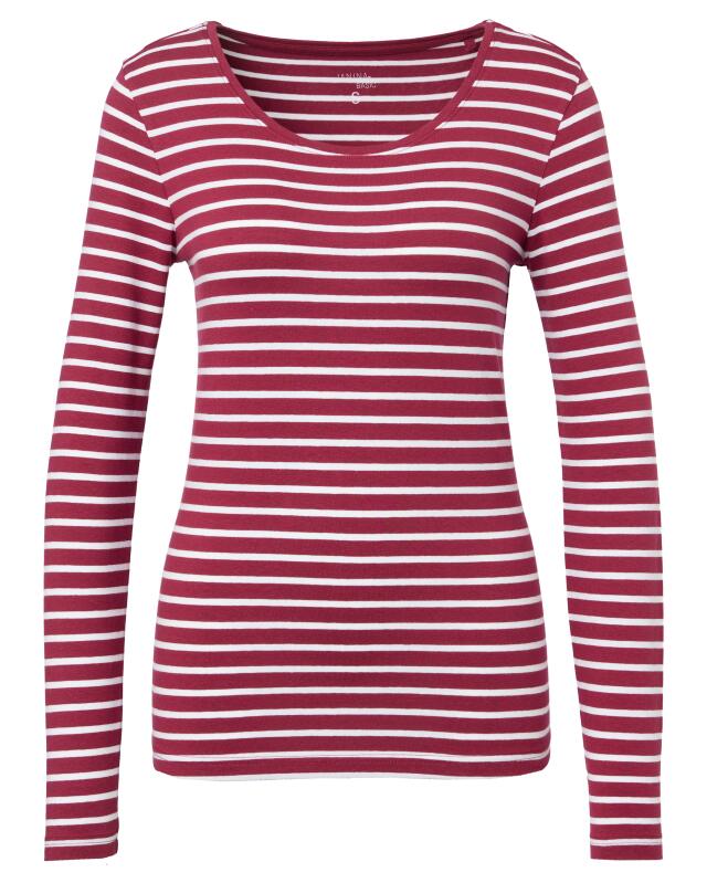 T-shirt manches longues à rayures femme, blanc/baie (KiK Gestreiftes Langarmshirt (weiß/Beere)) — KiK, produit allemand authentique au Maroc