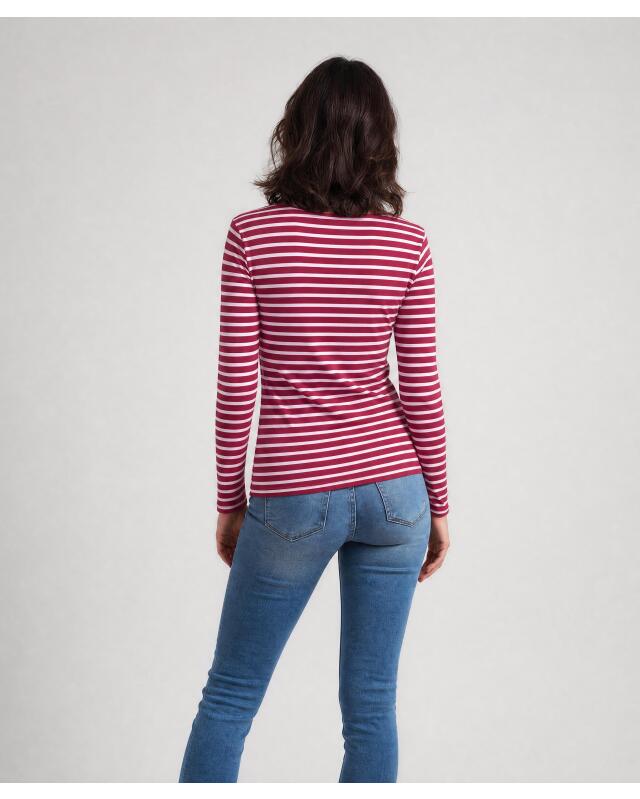 T-shirt manches longues à rayures femme, blanc/baie (KiK Gestreiftes Langarmshirt (weiß/Beere)) — KiK, produit allemand authentique au Maroc